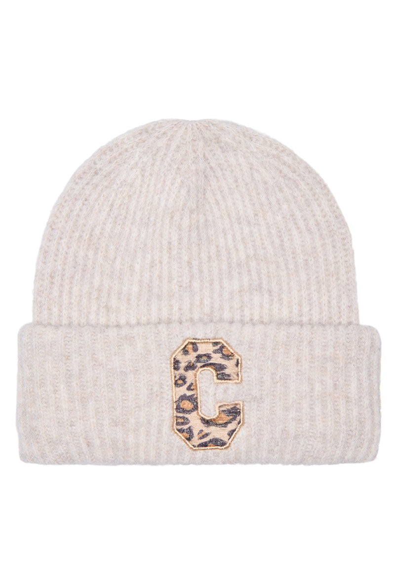 Front image of Sara knit letter beanie in beige, by brand Only