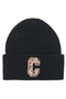 Front image of Sara knit letter beanie in black, by brand Only