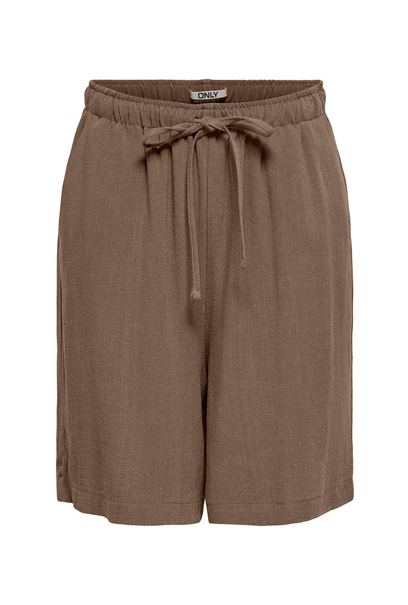 Front image of Siesta mw linen shorts in brown, by brand Only