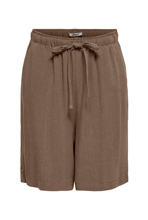 Front image of the Siesta mw linen shorts in brown, by brand Only