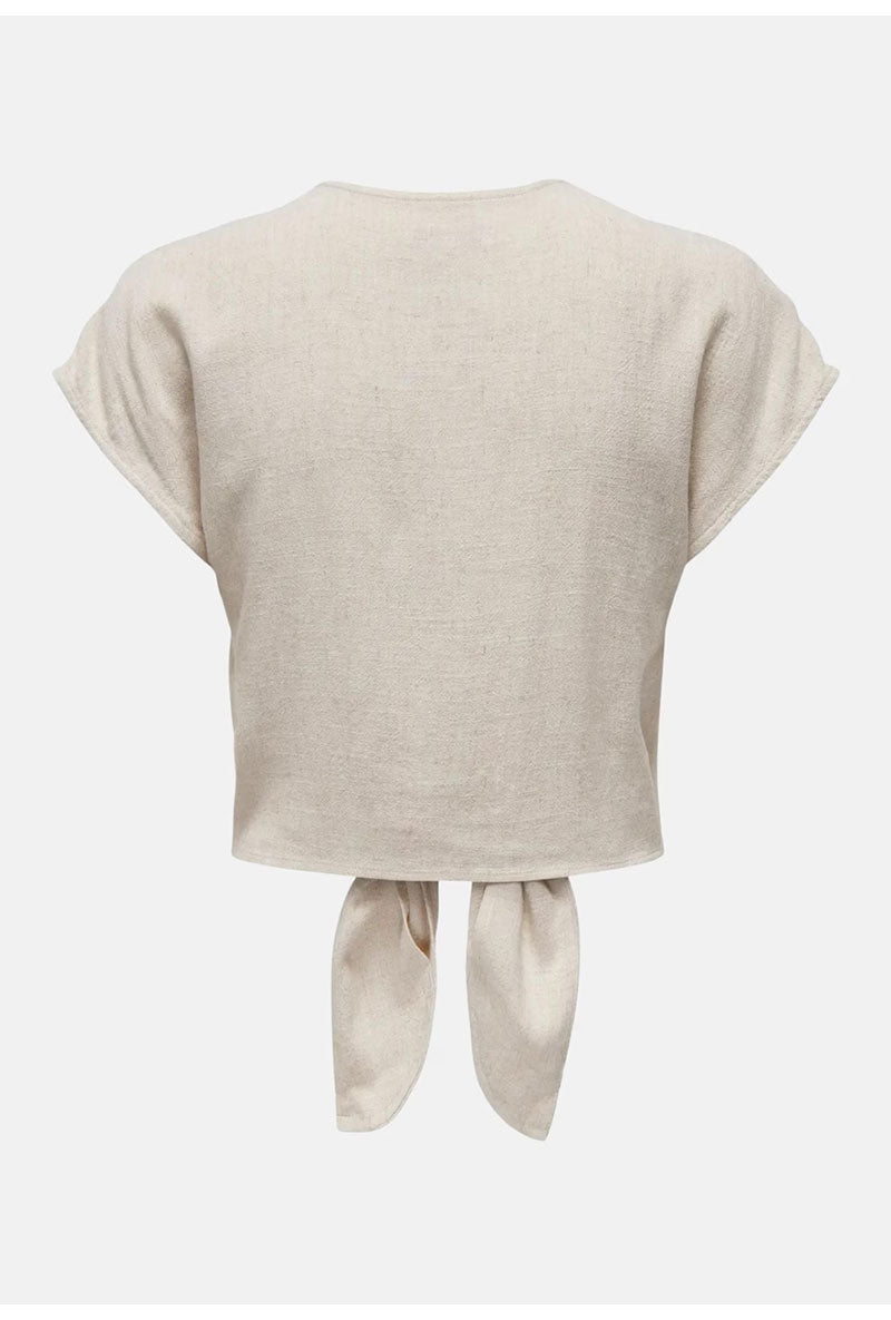 Back image of Siesta ss knot linen shirt in off white, by brand Only