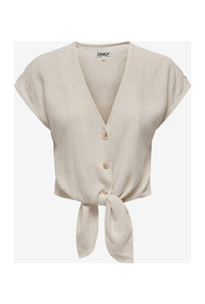 Front image of the Siesta ss knot linen shirt in off white, by brand Only