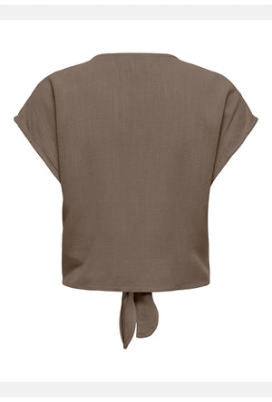 Back image of the Siesta ss knot linen shirt in brown, by brand Only
