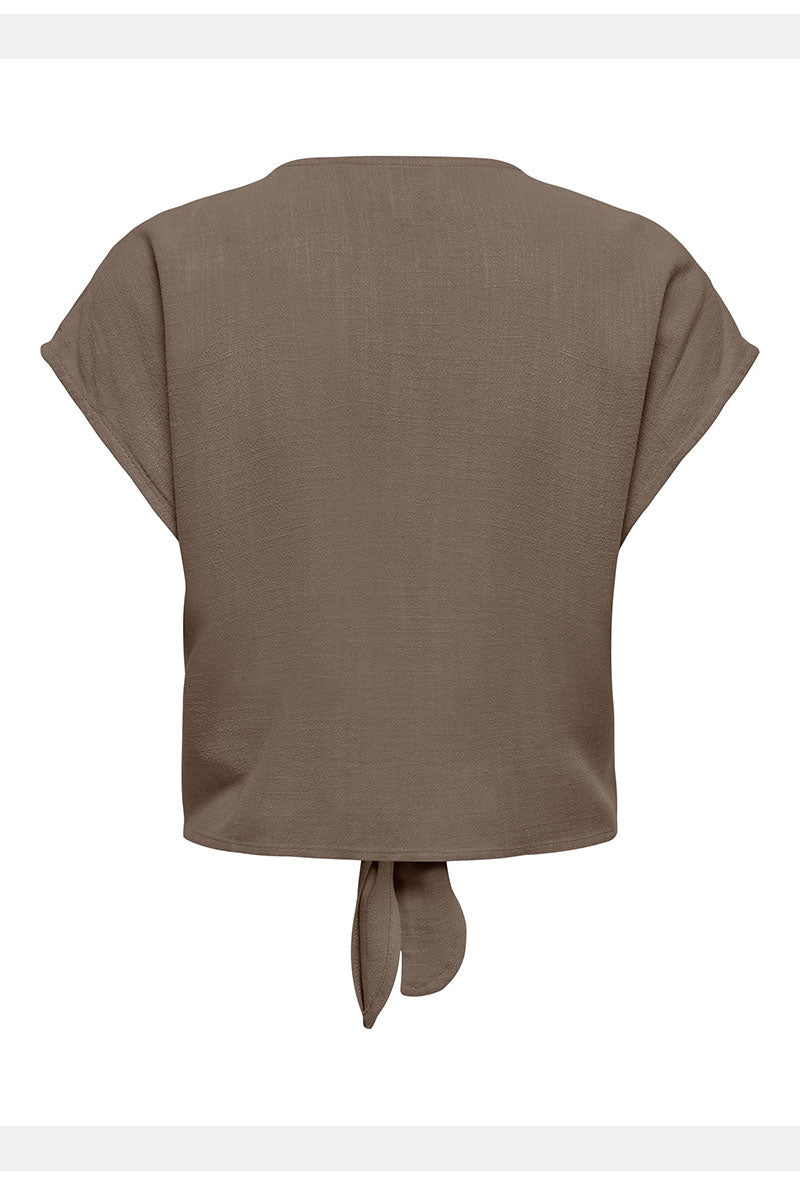 Back image of Siesta ss knot linen shirt in brown, by brand Only