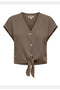 Front image of Siesta ss knot linen shirt in brown, by brand Only