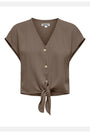 Image of SIESTA SS KNOT LINEN SHIRT in brown, by brand ONLY