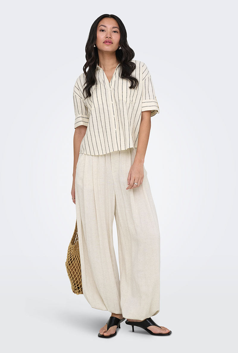 Front image of a model wearing Tizana stripe s/s shirt in stripe, by brand Only
