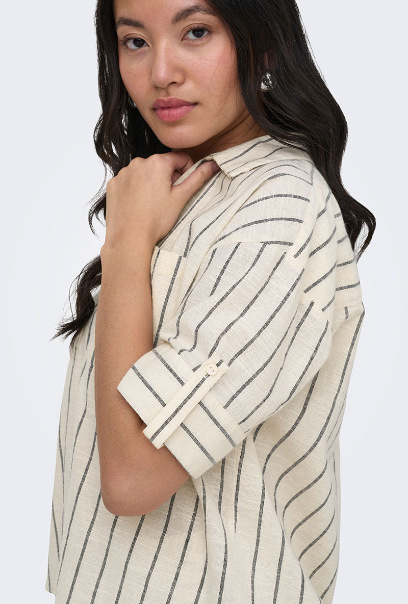 Front image of a model wearing Tizana stripe s/s shirt in stripe, by brand Only