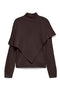 Front image of the Camila ls cape higneck pullover in chocolate, by brand Vero moda