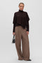 Front image of a model wearing the Camila ls cape higneck pullover in chocolate, by brand Vero moda