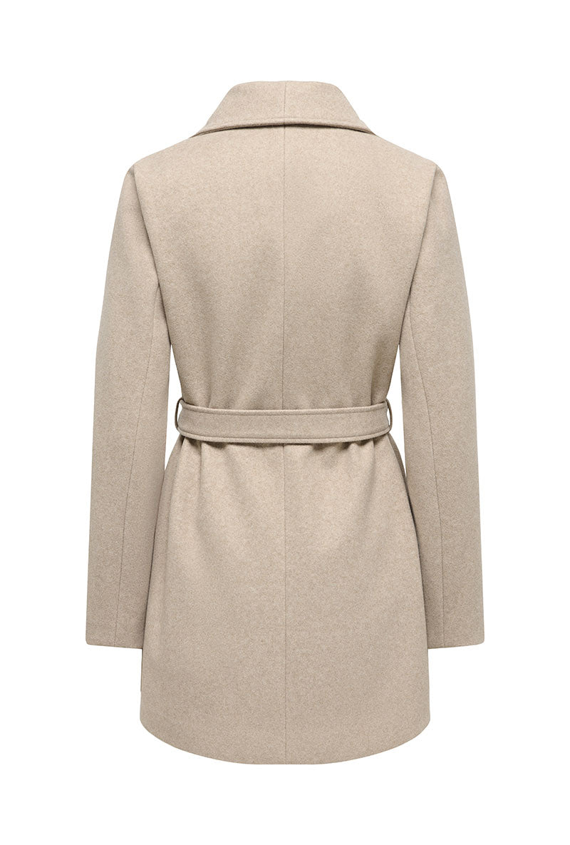 Back image of Trish wrap coat in light brown, by brand Only