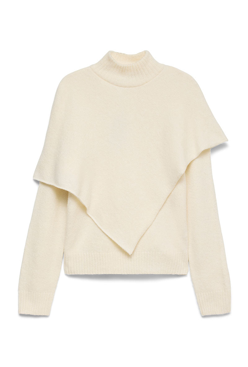 Front image of Camila ls cape higneck pullover in cream, by brand Vero moda