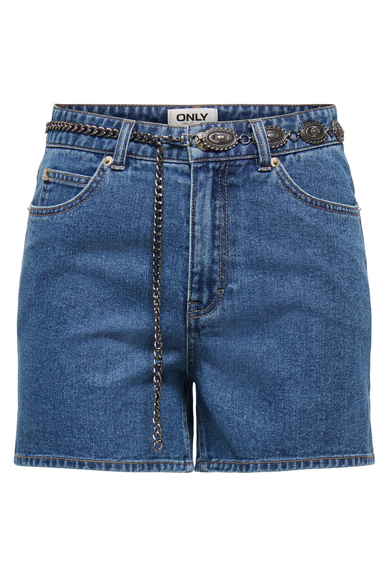 Front image of Vega mw west belt denim shorts in denim, by brand Only