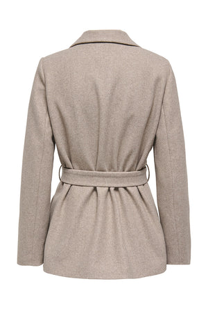 Back image of the Vilda short wrap coat in light brown, by brand Only