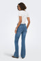 Back image of a model wearing the Wauw hw flared jeans in denim, by brand Only