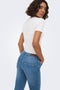 Back image of a model wearing the Wauw hw flared jeans in denim, by brand Only