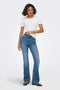 Front image of a model wearing the Wauw hw flared jeans in denim, by brand Only