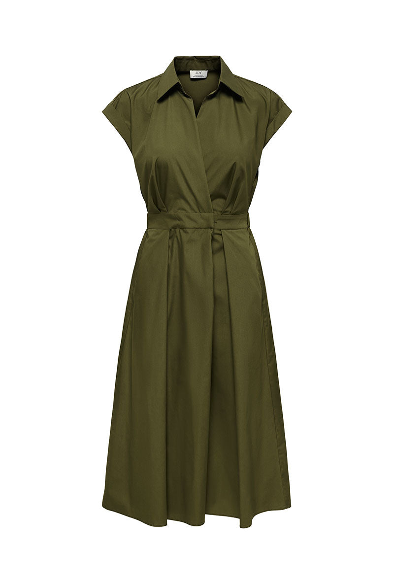 Front image of Willy cap sleeve midi dress in olive, by brand Jacqueline de yong
