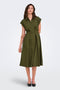 Front image of a model wearing Willy cap sleeve midi dress in olive, by brand Jacqueline de yong