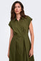 Front image of a model wearing the Willy cap sleeve midi dress in olive, by brand Jacqueline de yong
