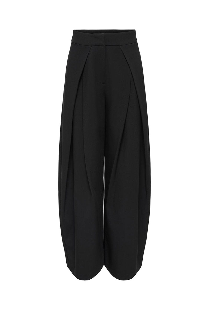 Front image of Yasmine mw pleat barrel pant in black, by brand Only