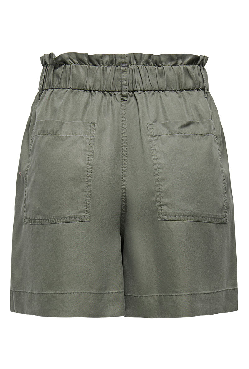 Back image of Zanzi life shorts in olive, by brand Only