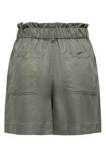 Back image of the Zanzi life shorts in olive, by brand Only