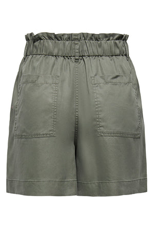 Back image of the Zanzi life shorts in olive, by brand Only