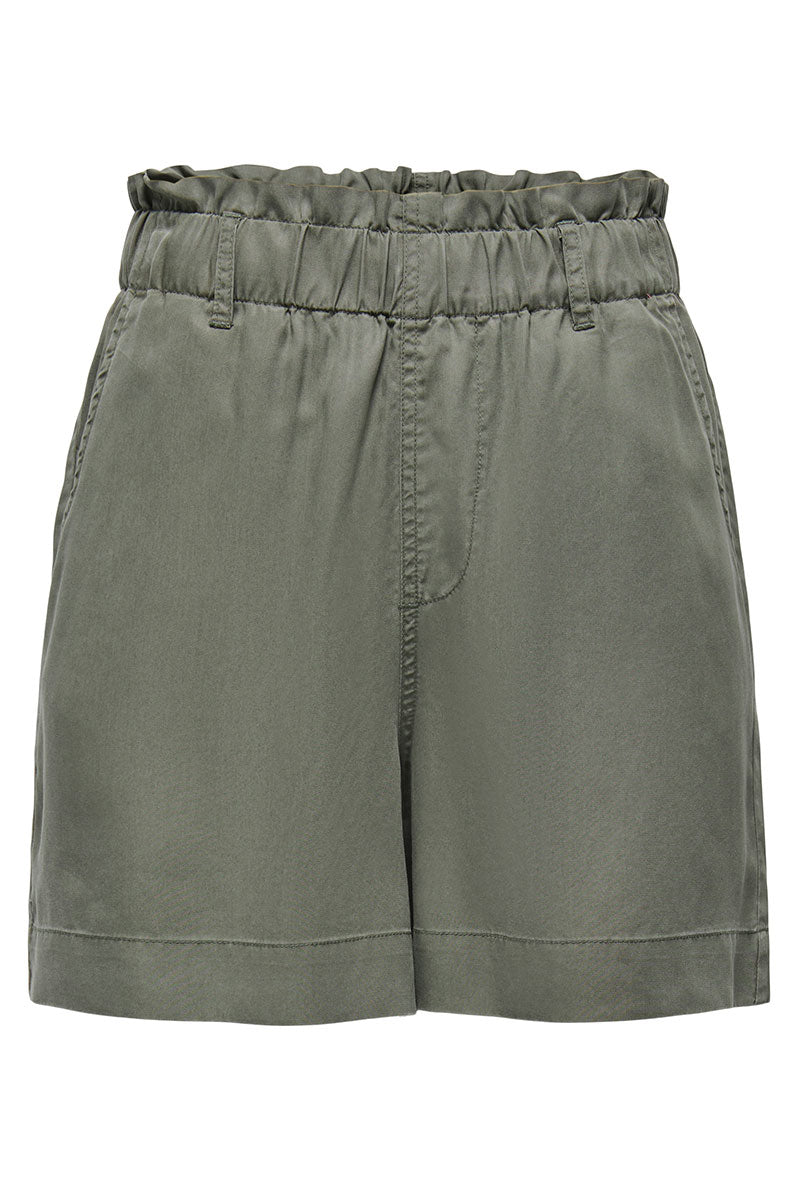 Front image of Zanzi life shorts in olive, by brand Only