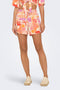 Front image of a model wearing Only zuffy life shorts in orange, by brand Only