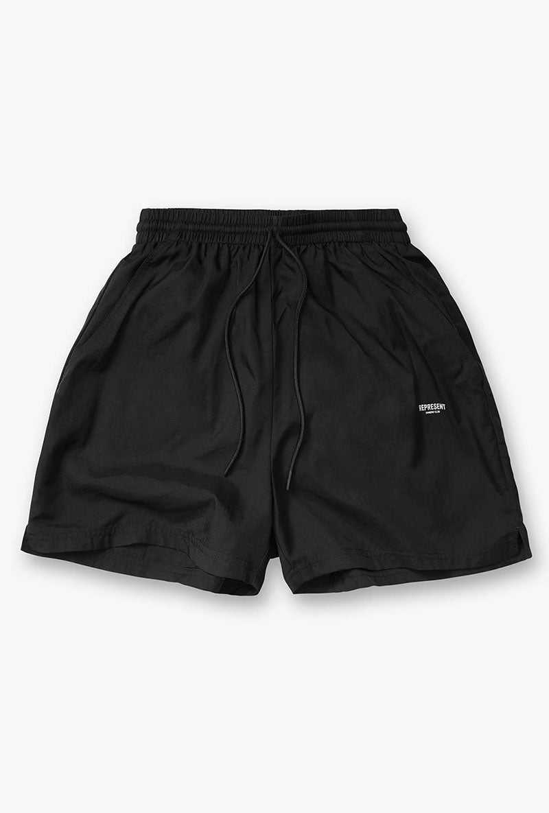 Front image of Micro owners club swimshorts in black, by brand Represent