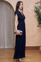 Front image of a model wearing the Angelie maxi dress in navy, by brand Tfnc