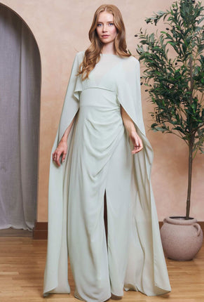Front image of a model wearing Lailah maxi dress in sage, by brand Tfnc