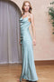 Front image of a model wearing the Sammy satin  maxi dress in aqua, by brand Tfnc