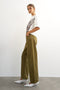 Front image of a model wearing the Barrel khaki jeans in khaki, by brand Top shop