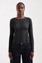 Front image of a model wearing Belma l/s oneck sheer top in black, by brand Top shop