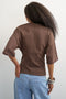 Back image of a model wearing the Betja ss wrap tshirt in chocolate, by brand Top shop