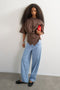Front image of a model wearing the Betja ss wrap tshirt in chocolate, by brand Top shop