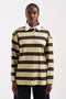 Front image of a model wearing Bibs ls stripe polo top in green, by brand Top shop