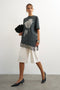 Front image of a model wearing the Brit ss lace floral tee in black, by brand Top shop