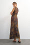 Back image of a model wearing the Caisa mesh check maxi dress in brown, by brand Top shop