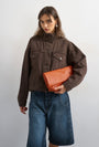 Image of FREYA DENIM JACKET in brown, by brand TOP SHOP