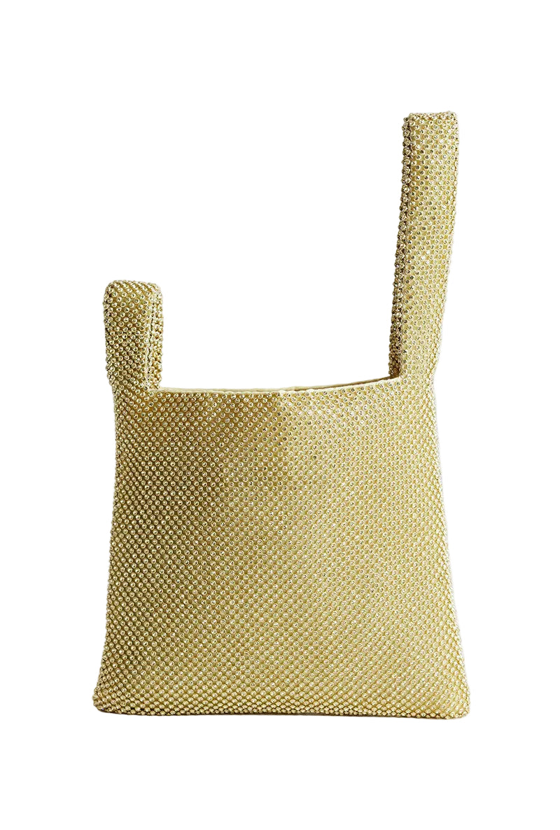 Front image of Gwyn embellished grab bag in gold, by brand Top shop