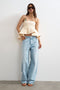 Front image of a model wearing Mina sl top in cream, by brand Top shop