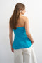 Back image of a model wearing the Rosa tailored bandeau in blue, by brand Top shop