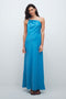 Front image of a model wearing Nana beaded neck maxi dress in blue, by brand Top shop