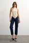 Front image of a model wearing the Sia bandana top in beige, by brand Top shop
