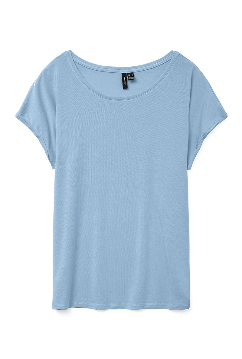Front image of Ava plain ss top in blue, by brand Vero moda