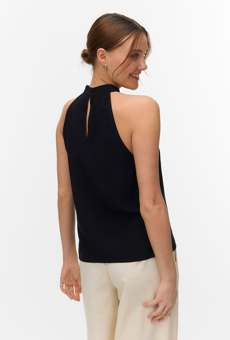 Back image of a model wearing Easy joy s/l  halterneck top in black, by brand Vero moda