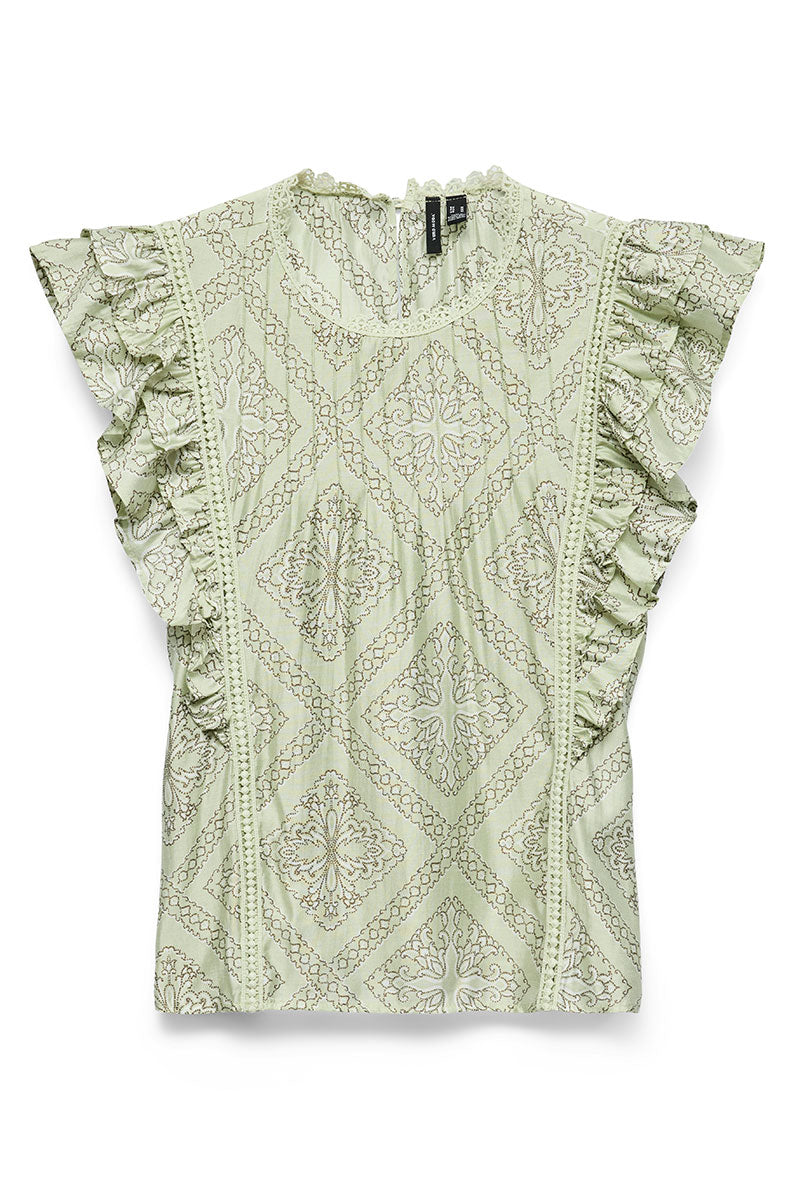 Front image of Bliss s/l details top in green, by brand Vero moda